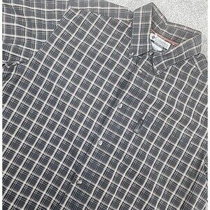Mens Columbia Large Brown Black Plaid Button Up Shirt Short Sleeve Cotton